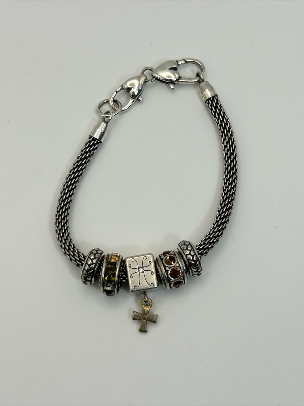 Brighton Beverly Glam Holiday Bracelet 8" Mesh Chain Cross Charm Cube 4 Spacers - Picture 8 of 11